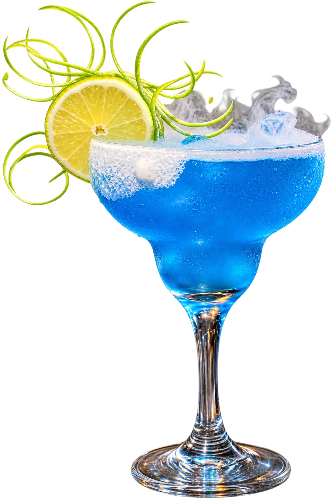 Margarita da casa, com curaçau azul e limão