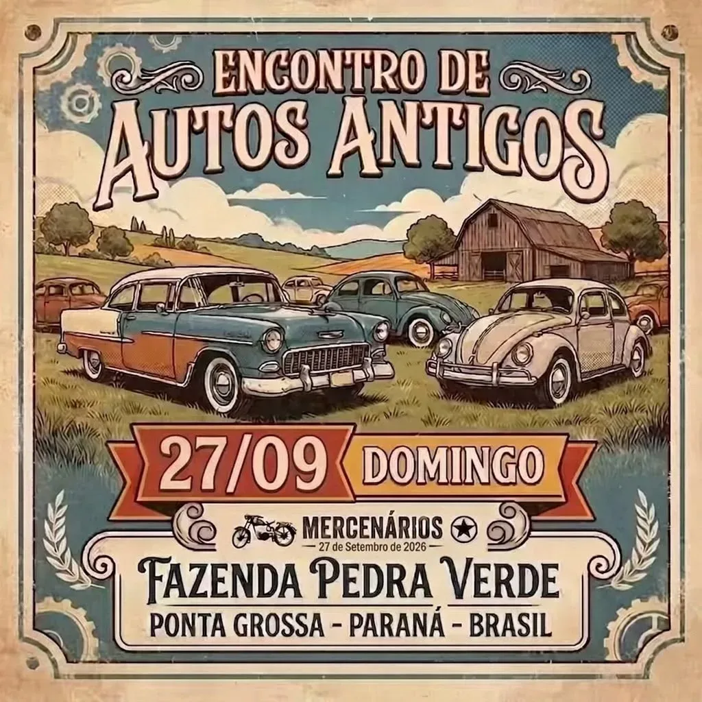 Cartaz do Encontro de Autos Antigos em 27 de setembro, na Fazenda Pedra Verde